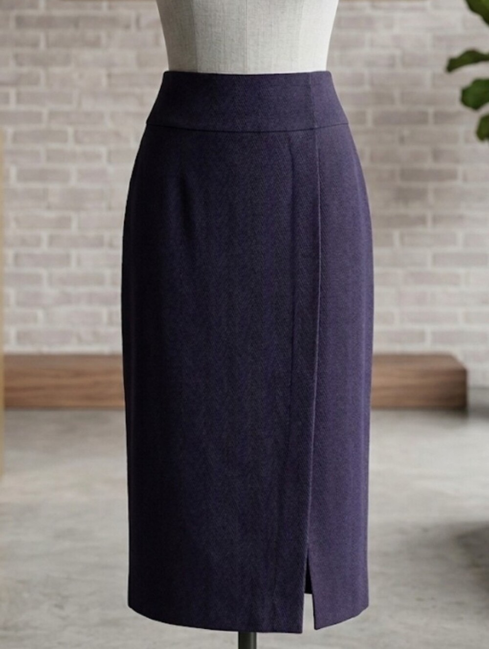 Linda Allard Ellen Tracy 100% Wool Navy Blue Maxi Pencil Skirt Chevron 6 28x32